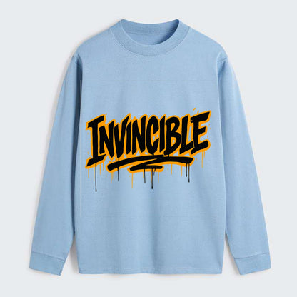 Bold typography design - "INVINCIBLE" - cannot be defeated, - Classic Long Sleeve Shirt - Light Blue