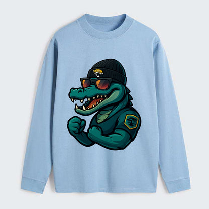 Jacksonville Alligator wearing Jaguars beanie with swamp patch and - Classic Long Sleeve Shirt - Light Blue