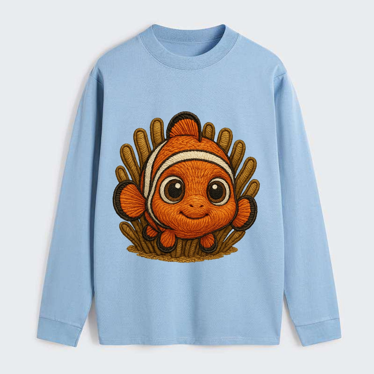 Baby Clownfish - orange with white stripes, big round eyes, - Classic Long Sleeve Shirt - Light Blue