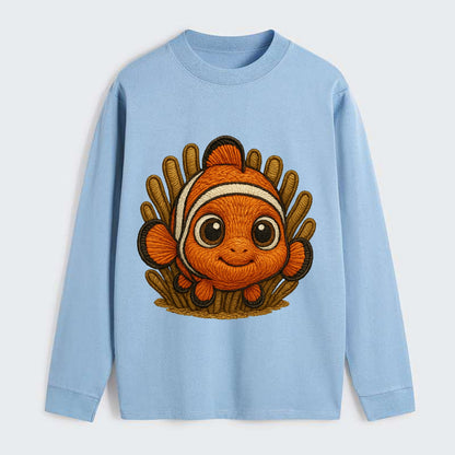 Baby Clownfish - orange with white stripes, big round eyes, - Classic Long Sleeve Shirt - Light Blue