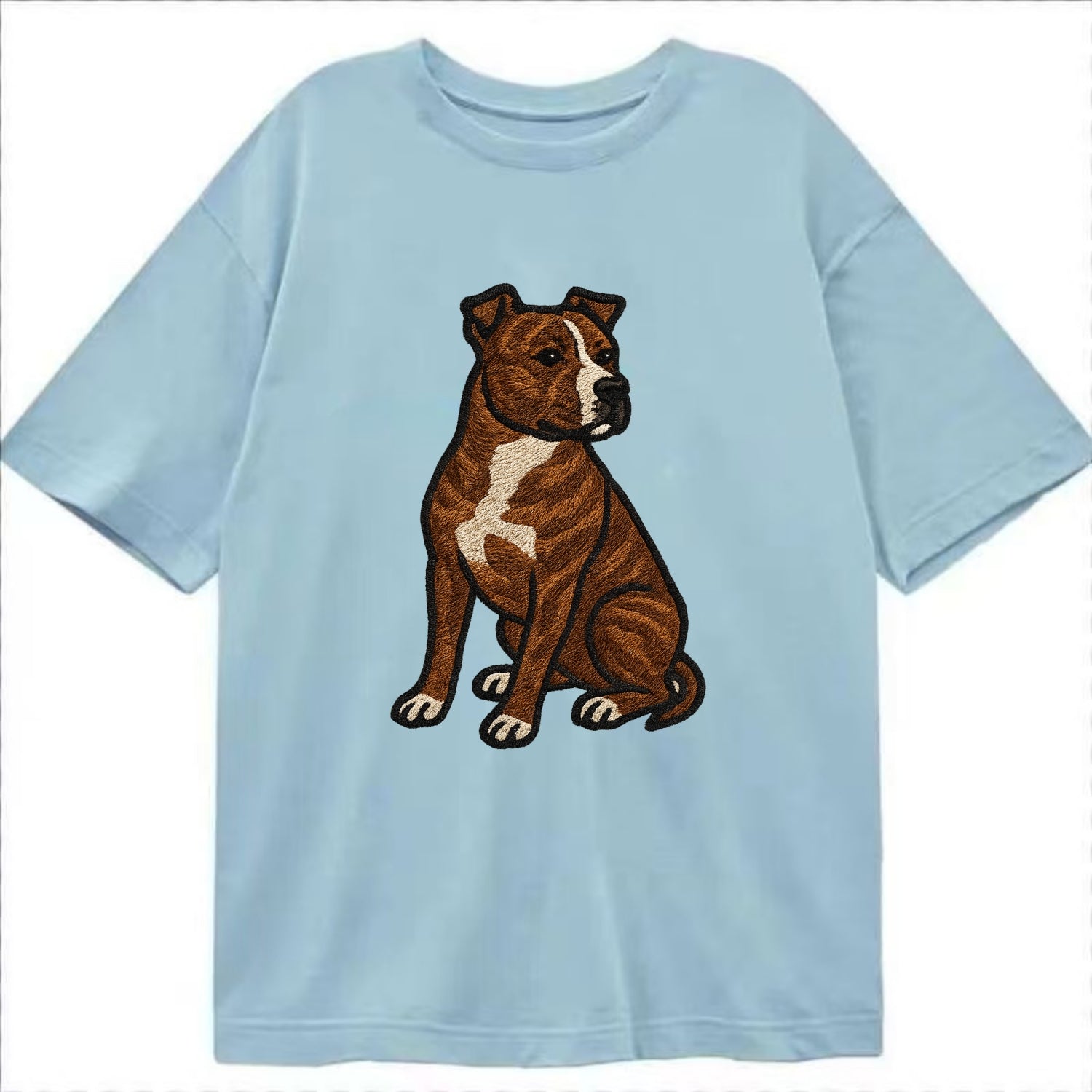 American Staffordshire Terrier - Brindle embroidered pose - Classic T-shirt - Light Blue