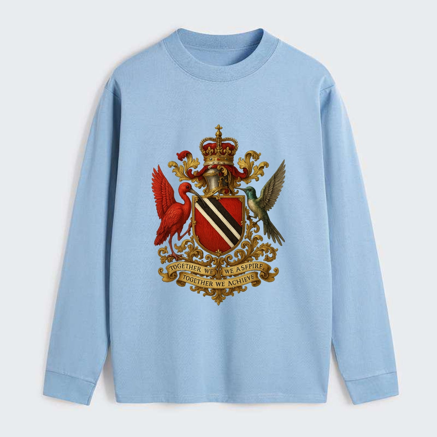 Trinidad Scarlet Ibis Emblem - Classic Long Sleeve Shirt - Light Blue