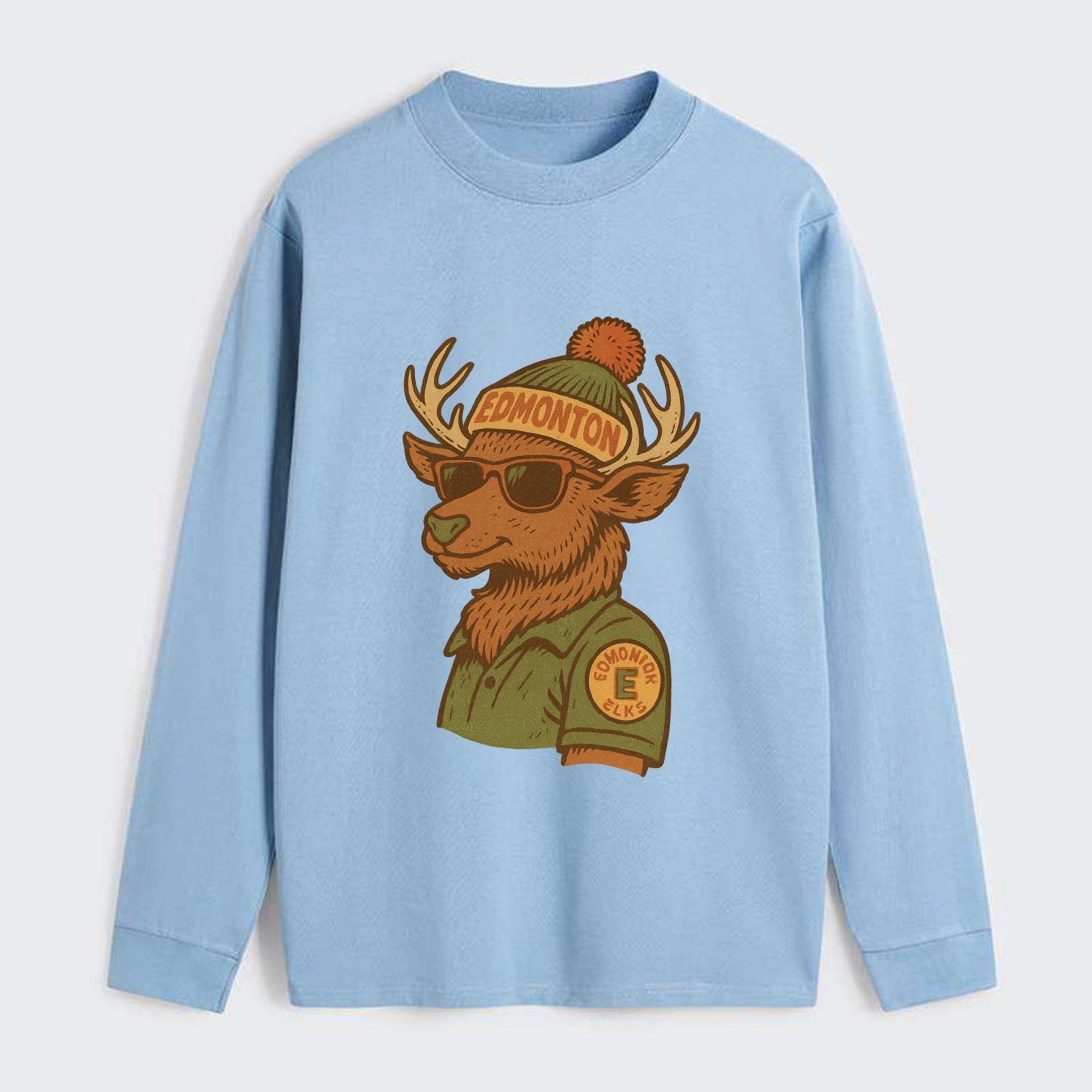 Edmonton Elk wearing Edmonton beanie wit - Classic Long Sleeve Shirt - Light Blue