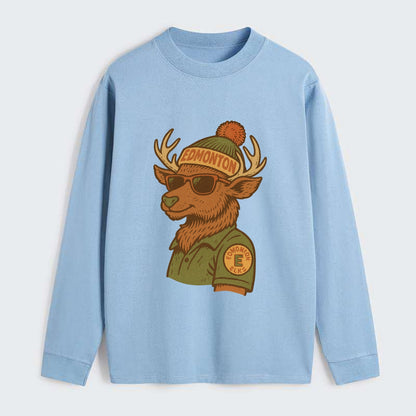 Edmonton Elk wearing Edmonton beanie wit - Classic Long Sleeve Shirt - Light Blue