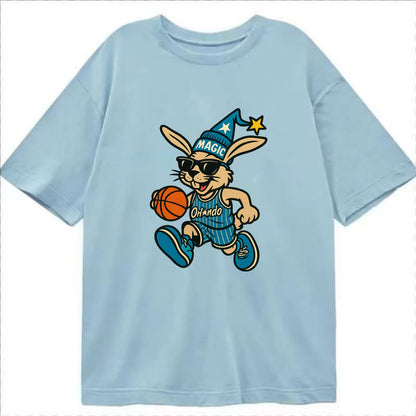 Orlando Rabbit wearing Magic blue and silver beanie with wizard hat and wayfarer - Classic T-shirt - Light Blue
