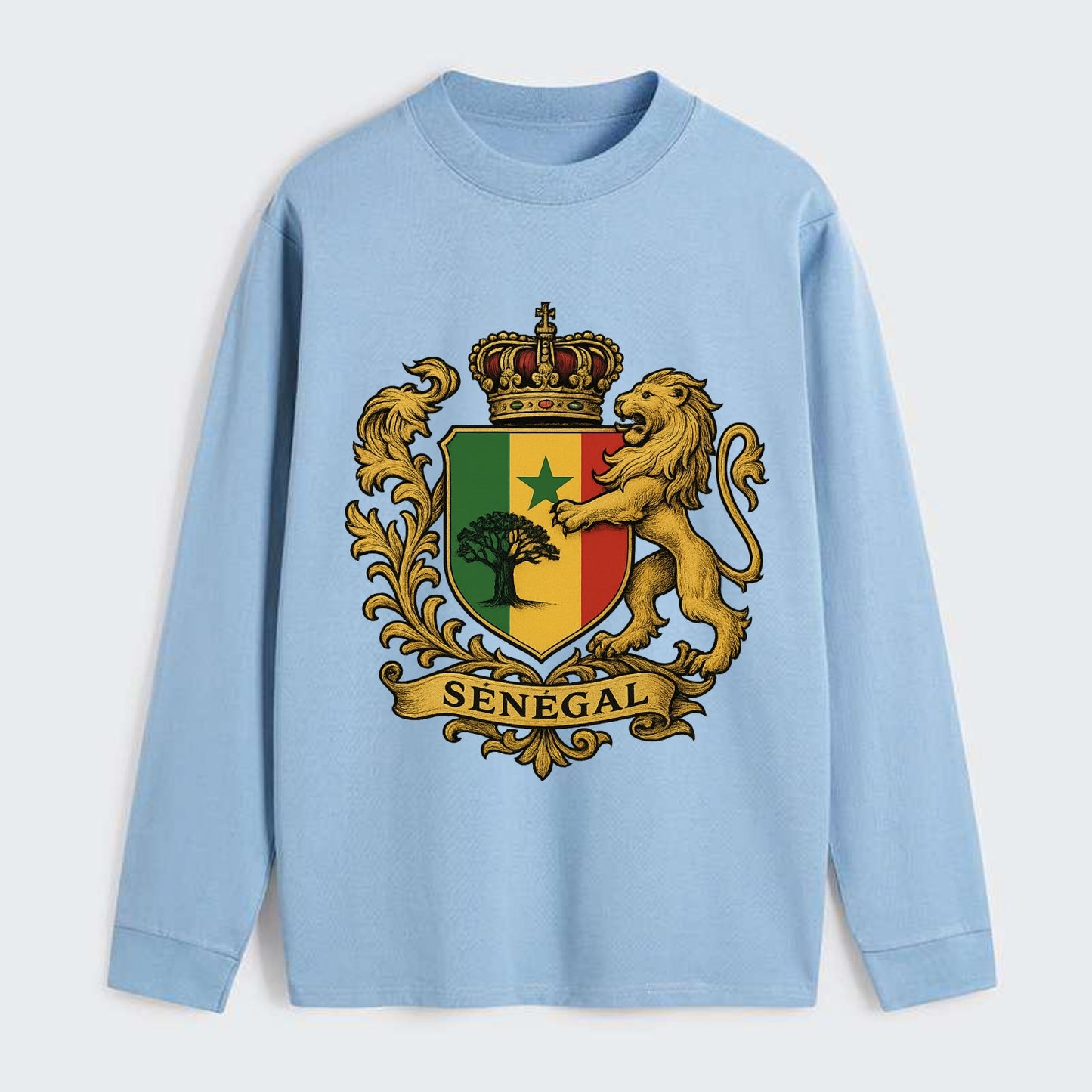Senegal Lion Emblem  - Classic Long Sleeve Shirt - Light Blue