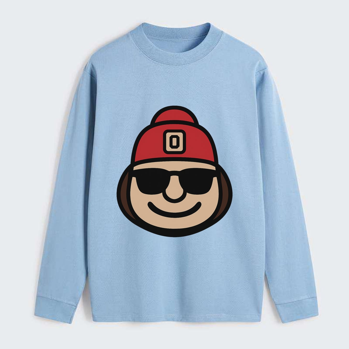 Columbus Brutus wearing Ohio State beanie with Block O patch - Classic Long Sleeve Shirt - Light Blue
