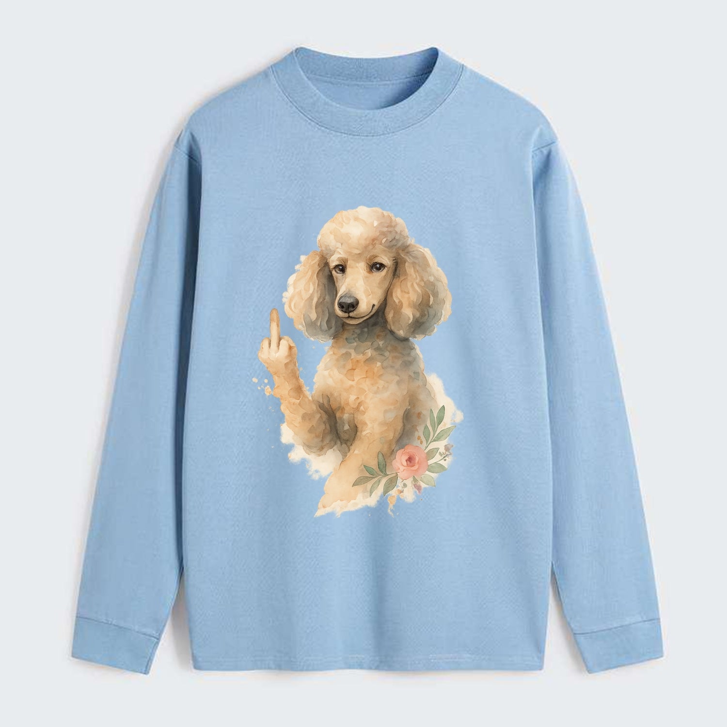 Standard Poodle with curly styled coat, intelligent face, fancy paw - Classic Long Sleeve Shirt - Light Blue