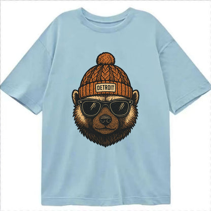 Detroit Wolverine wearing Detroit beanie with pom pom and wayfarer sunglasses - Classic T-shirt - Light Blue