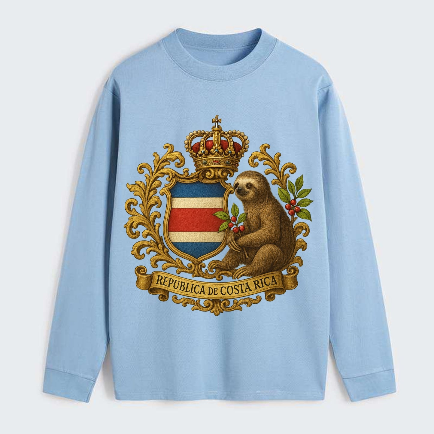 Costa Rica Sloth Emblem - Classic Long Sleeve Shirt - Light Blue