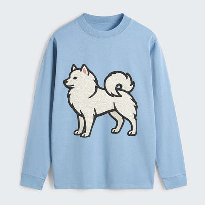 American Eskimo Dog - White spitz embroidered standing design - Classic Long Sleeve Shirt - Light Blue