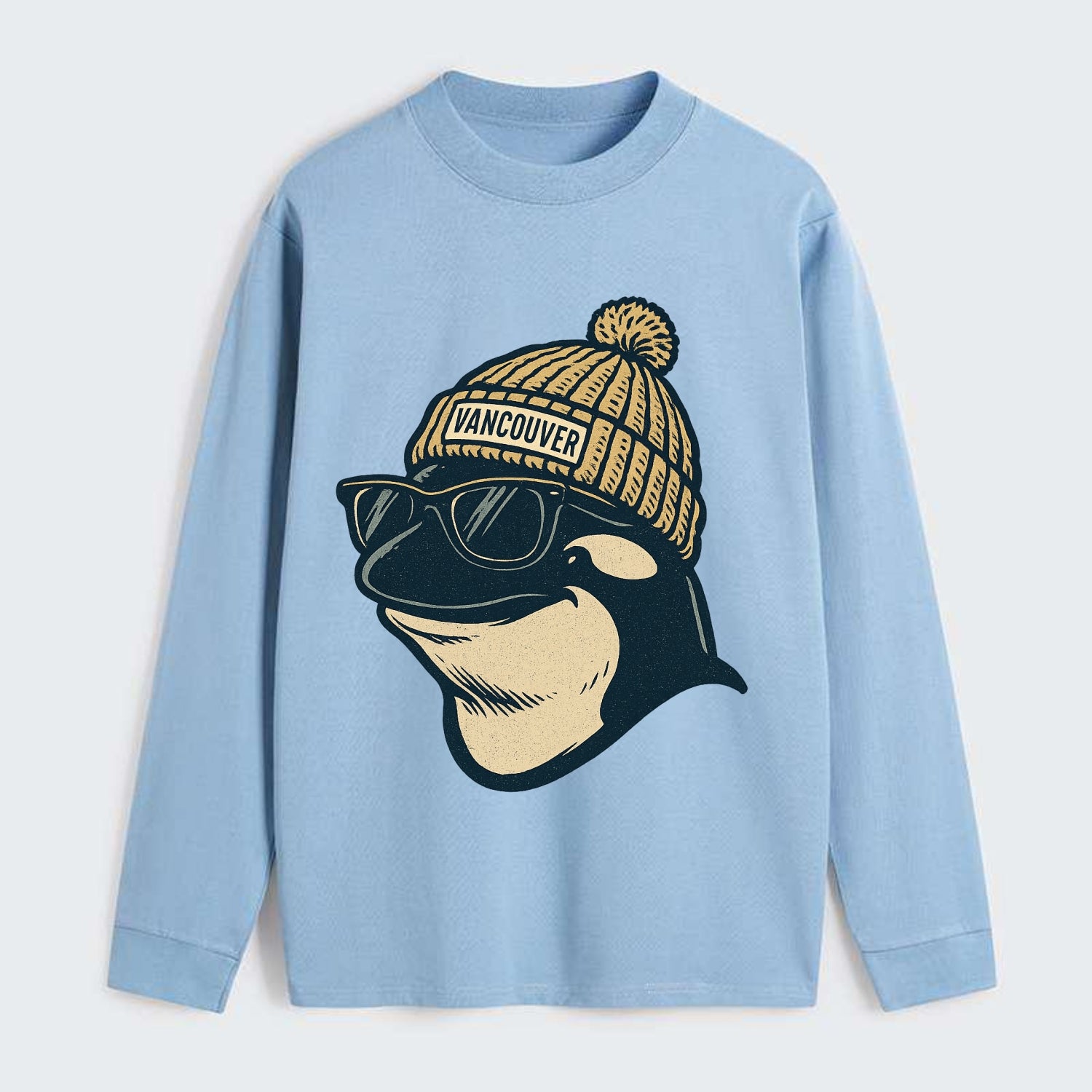 Vancouver Orca wearing Vancouver beanie - Classic Long Sleeve Shirt - Light Blue