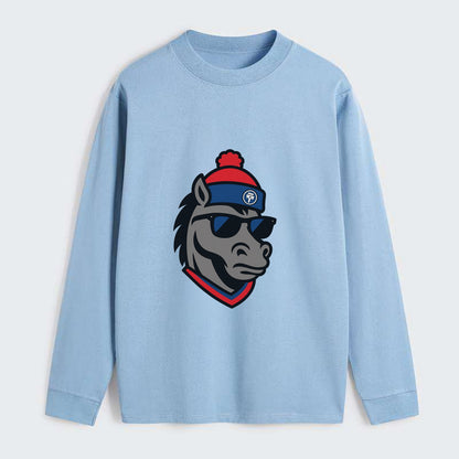 Detroit Stallion wearing Pistons red and blue beanie with piston patch - Classic Long Sleeve Shirt - Light Blue
