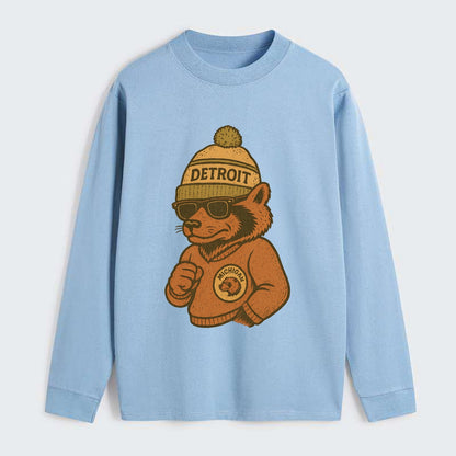 Michigan Wolverine wearing Detroit beanie with pom pom and wayfarer - Classic Long Sleeve Shirt - Light Blue