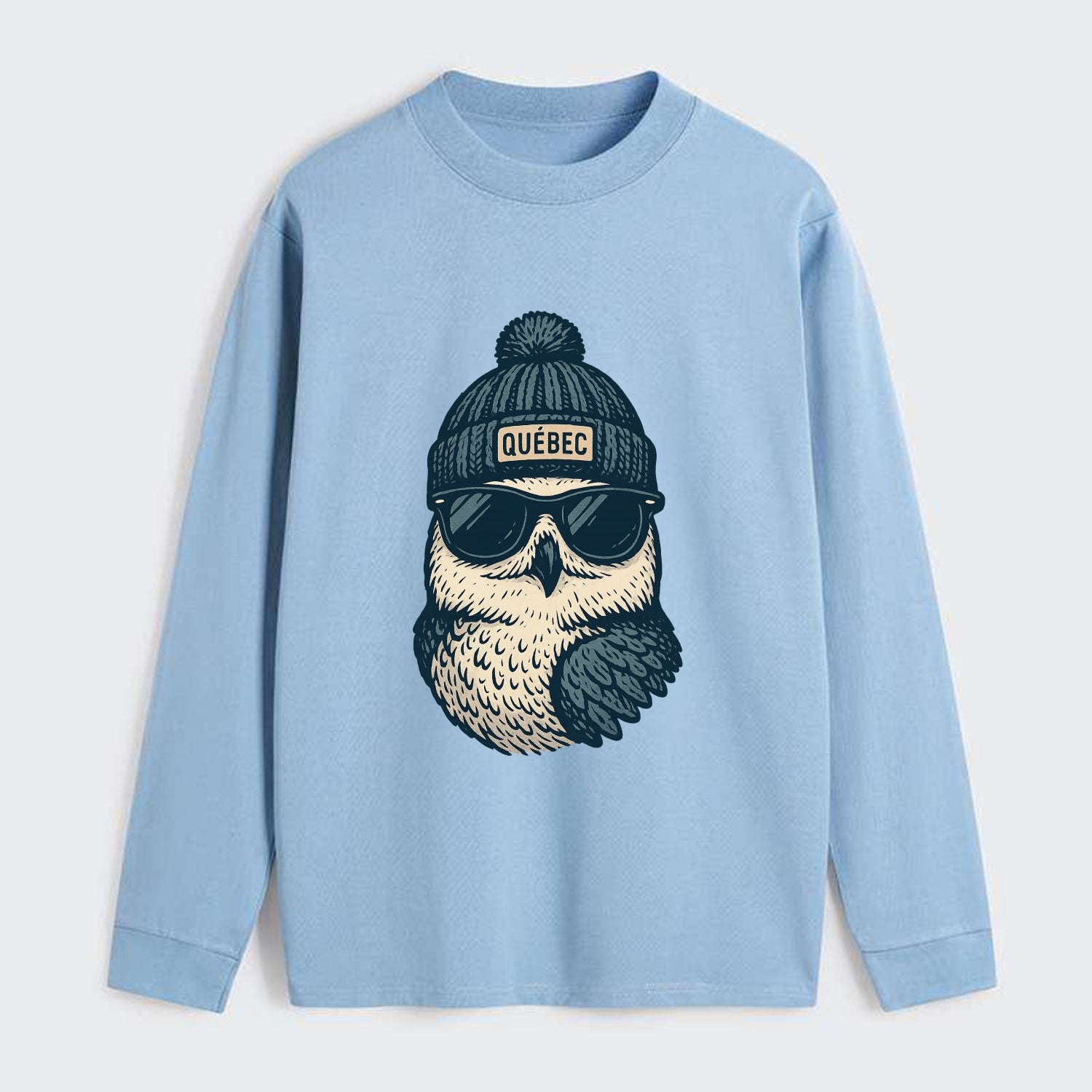 Quebec City Snowy Owl wearing Quebec bea - Classic Long Sleeve Shirt - Light Blue