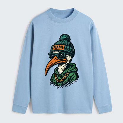 Coral Gables Ibis wearing Miami beanie with U patch - Classic Long Sleeve Shirt - Light Blue