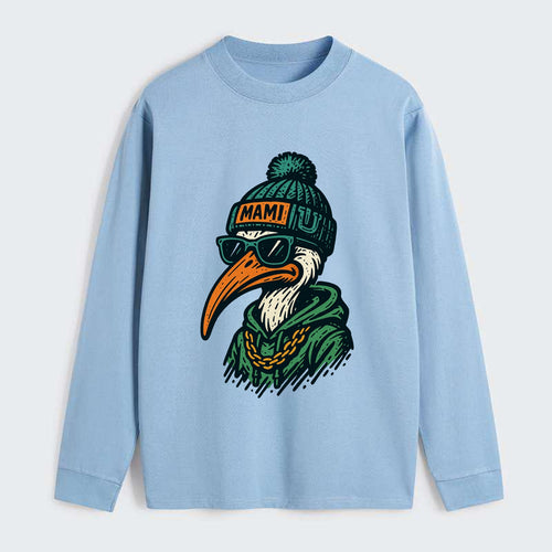 Coral Gables Ibis wearing Miami beanie with U patch - Classic Long Sleeve Shirt
