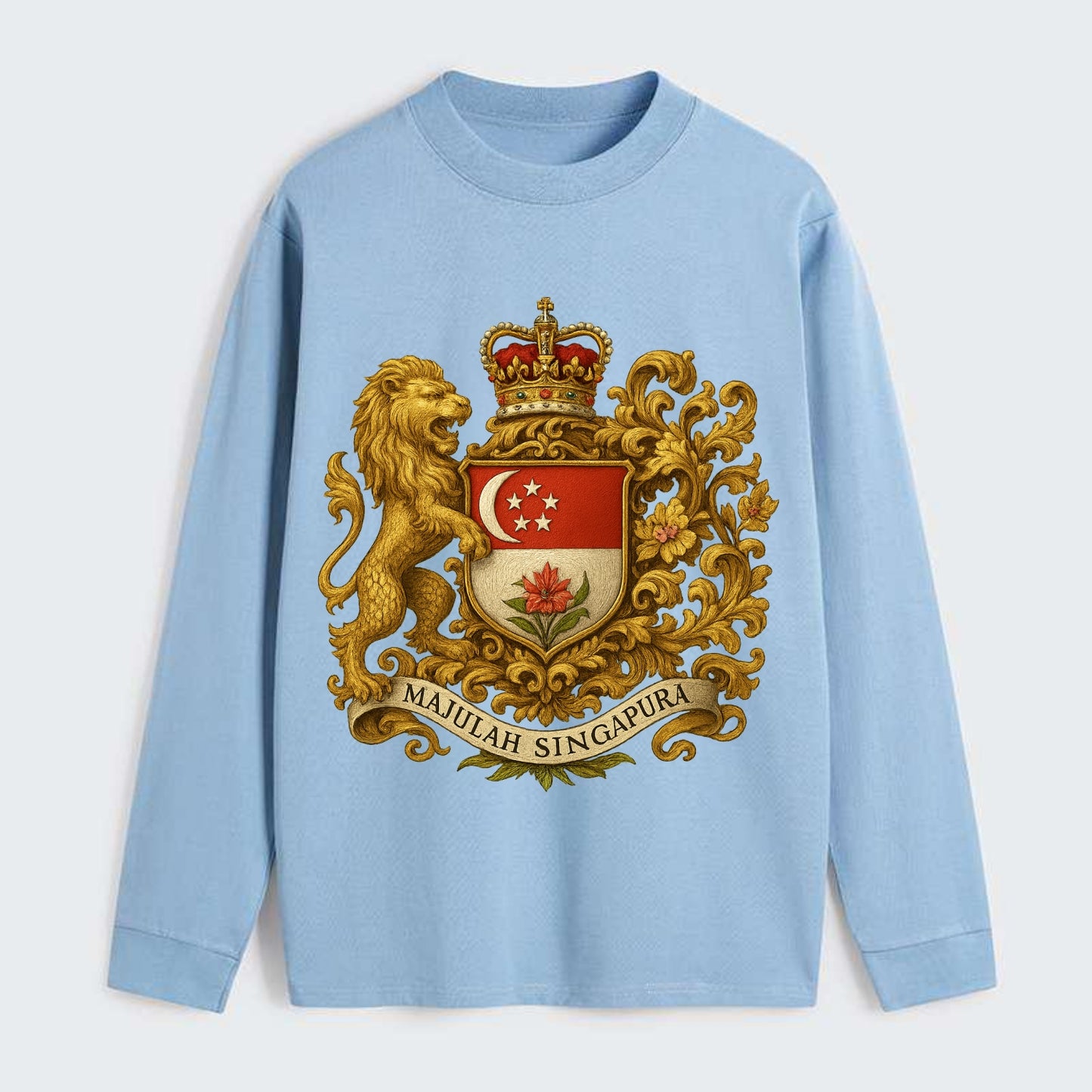 Singapore Merlion Emblem - Classic Long Sleeve Shirt - Light Blue