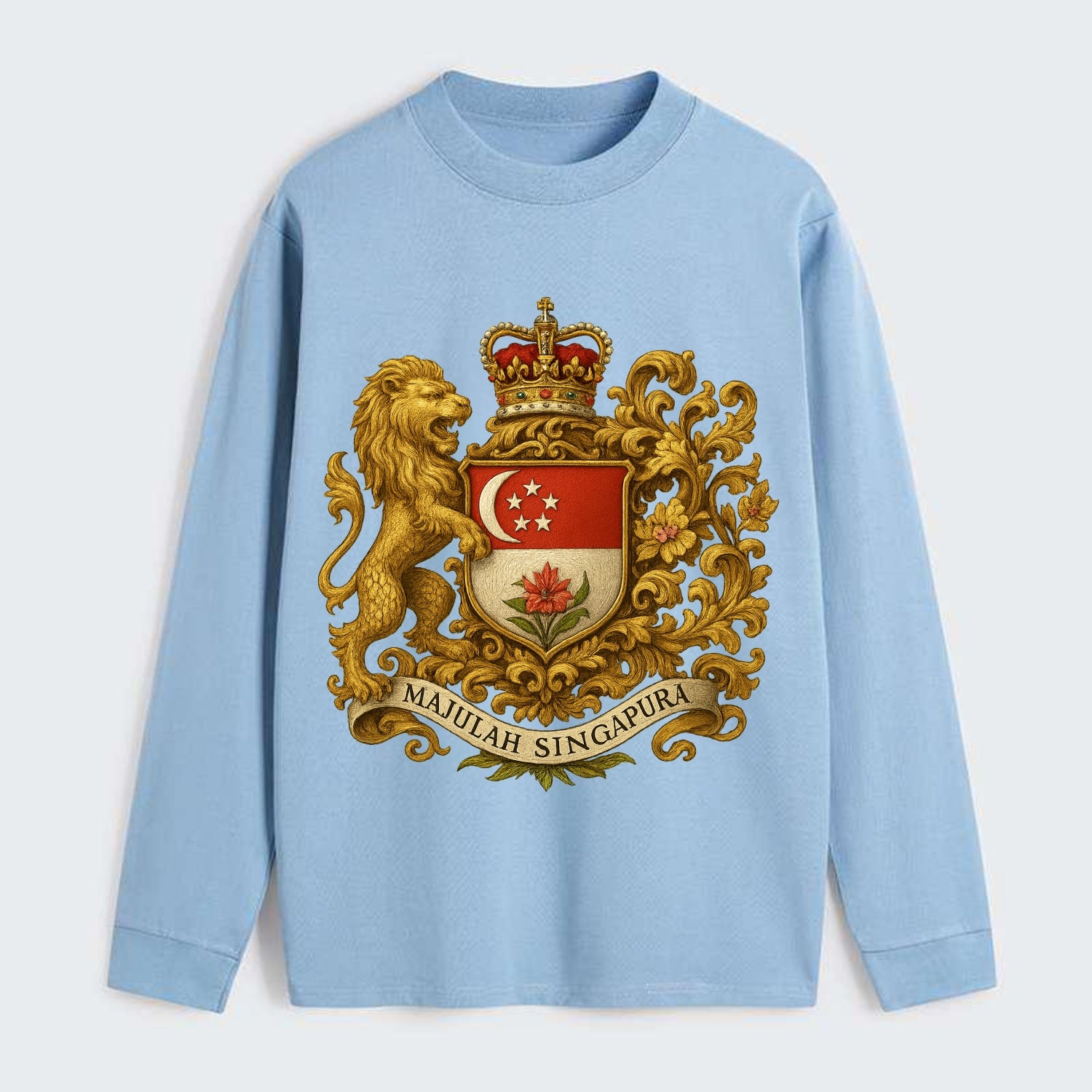 Singapore Merlion Emblem - Classic Long Sleeve Shirt - Light Blue