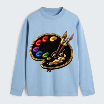 PAINT PALETTE - artist palette with brushes in rainbow and brown , - Classic Long Sleeve Shirt - Light Blue