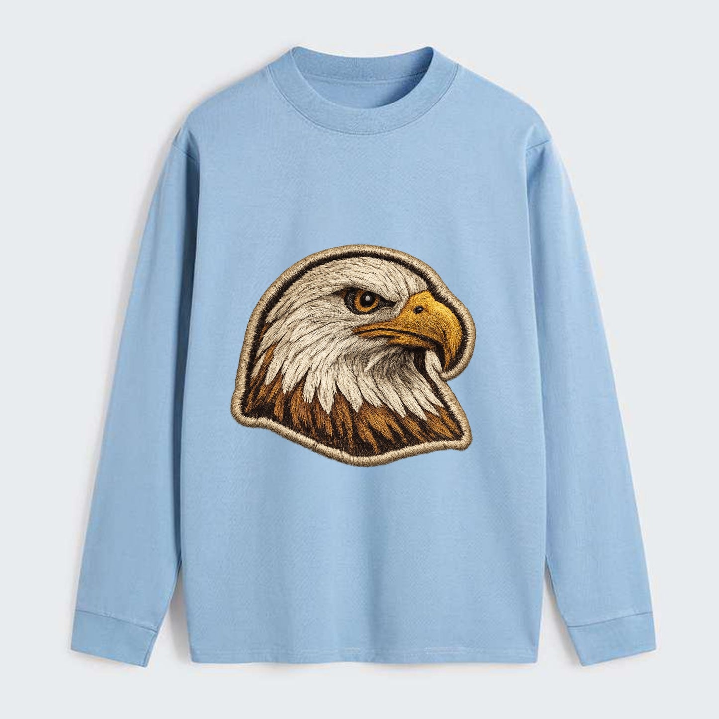EAGLE HEAD PROFILE - majestic bald eagle in brown, white and gold , - Classic Long Sleeve Shirt - Light Blue