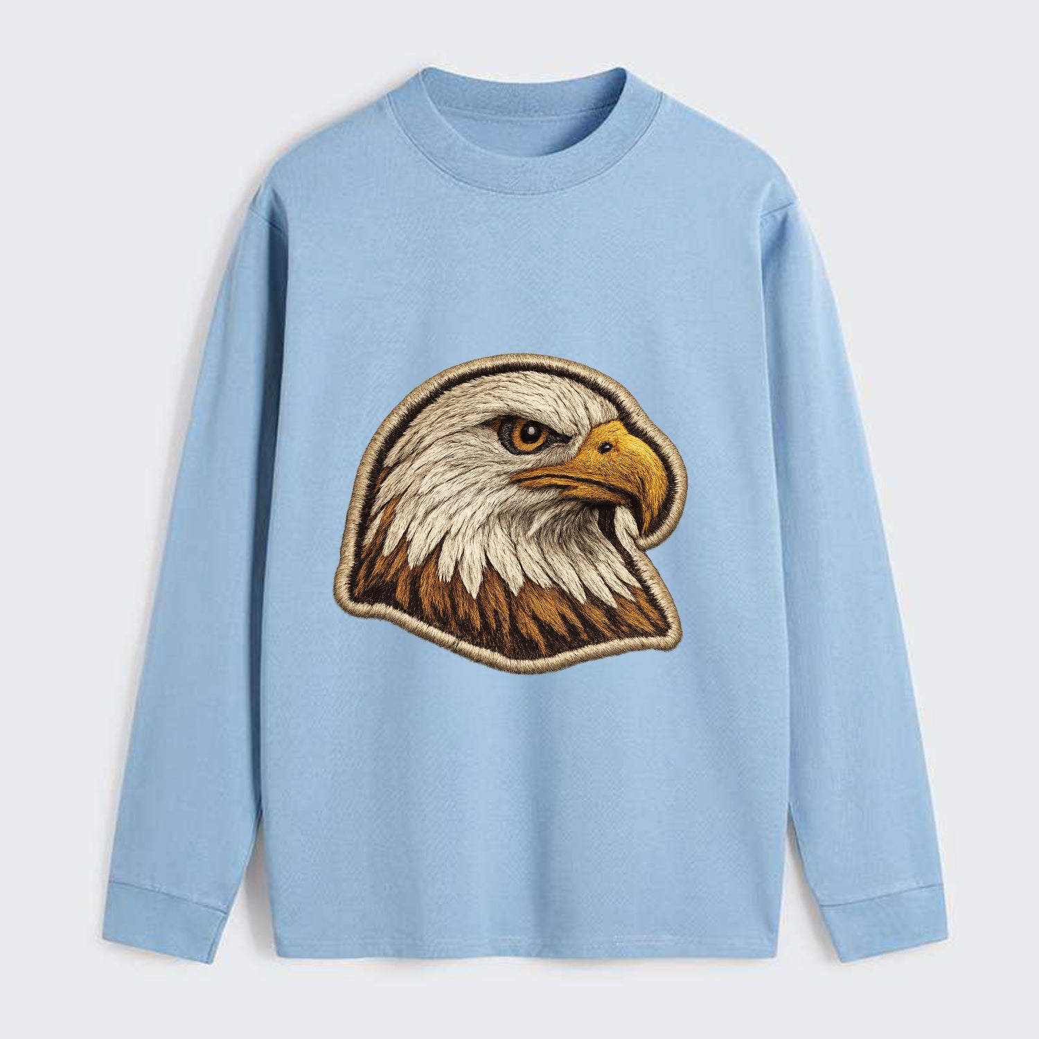 EAGLE HEAD PROFILE - majestic bald eagle in brown, white and gold , - Classic Long Sleeve Shirt - Light Blue