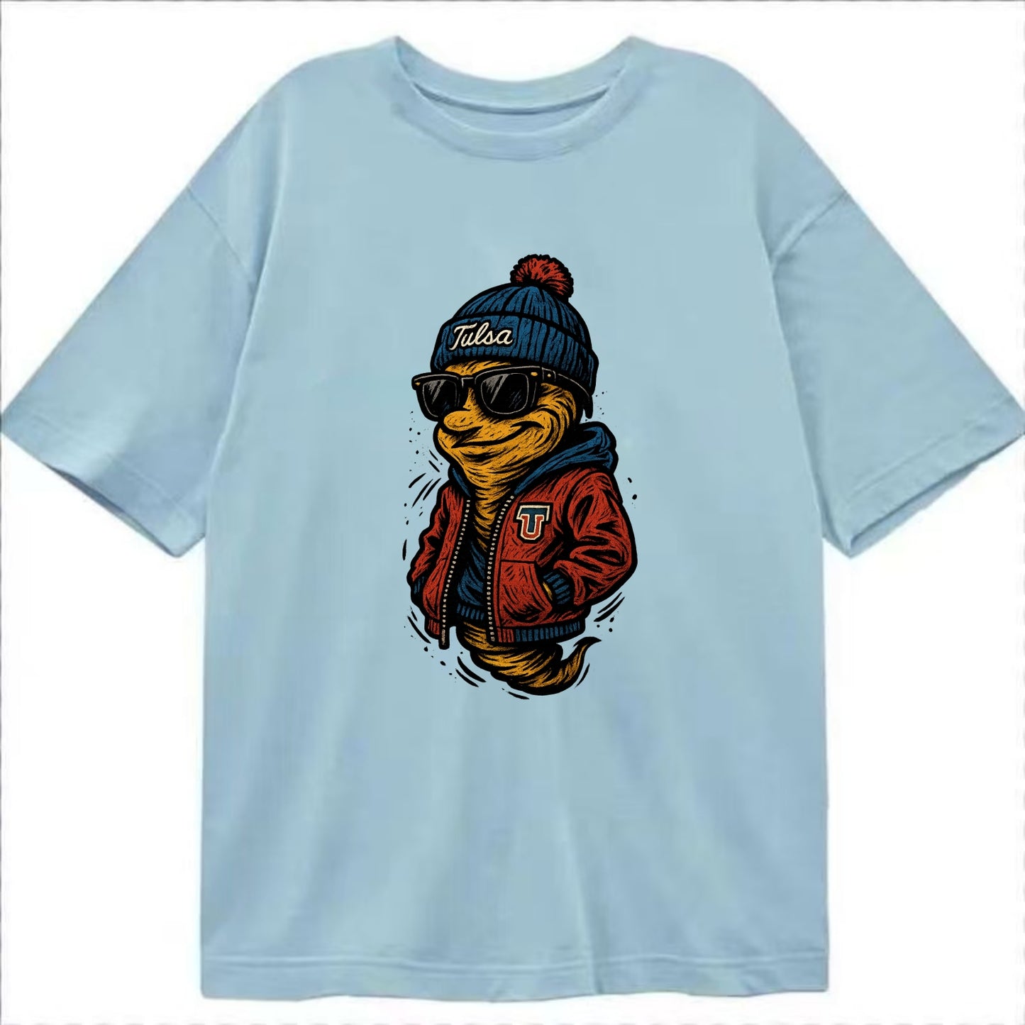 Tulsa Hurricane wearing Tulsa beanie with TU patch - Classic T-shirt - Light Blue