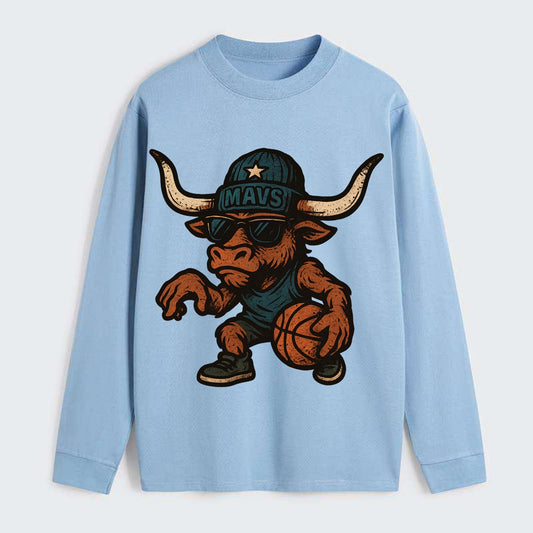 Texas Longhorn wearing Mavs beanie with lone star patch and wayfarer - Classic Long Sleeve Shirt - Light Blue