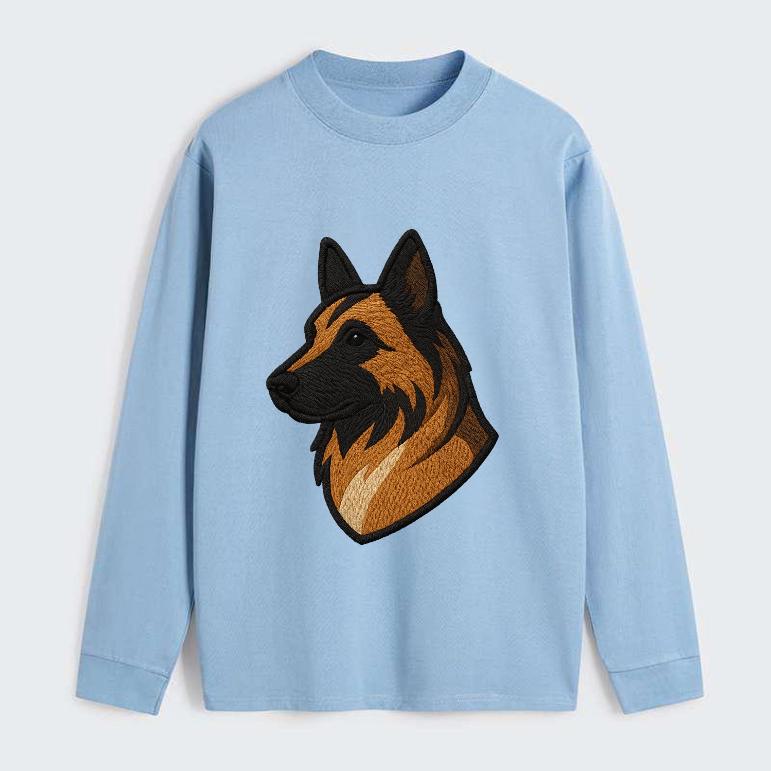 Belgian Tervuren - Fawn with black overlay embroidered design - Classic Long Sleeve Shirt - Light Blue