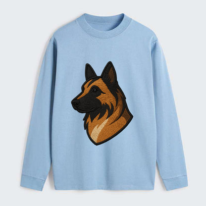Belgian Tervuren - Fawn with black overlay embroidered design - Classic Long Sleeve Shirt - Light Blue