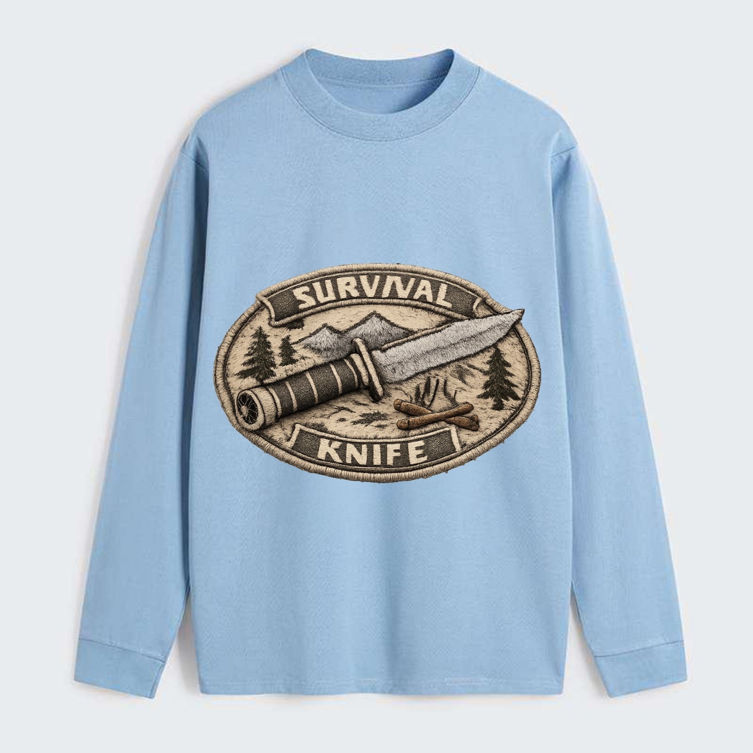SURVIVAL KNIFE - fixed blade with compass in silver and black , - Classic Long Sleeve Shirt - Light Blue