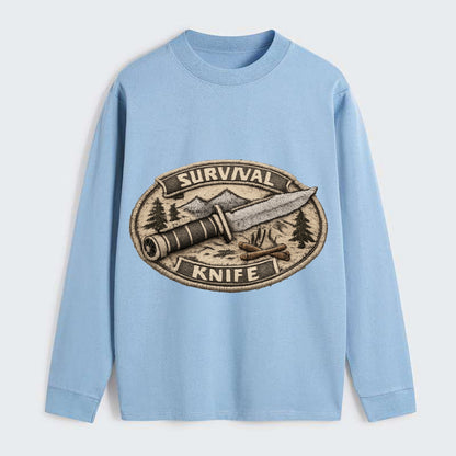 SURVIVAL KNIFE - fixed blade with compass in silver and black , - Classic Long Sleeve Shirt - Light Blue