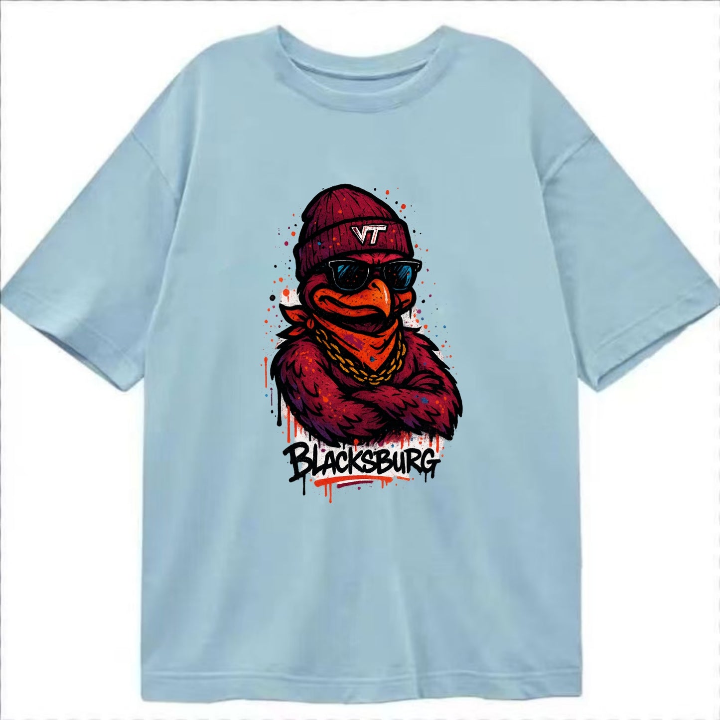 Blacksburg HokieBird wearing Virginia Tech beanie with VT patch - Classic T-shirt - Light Blue