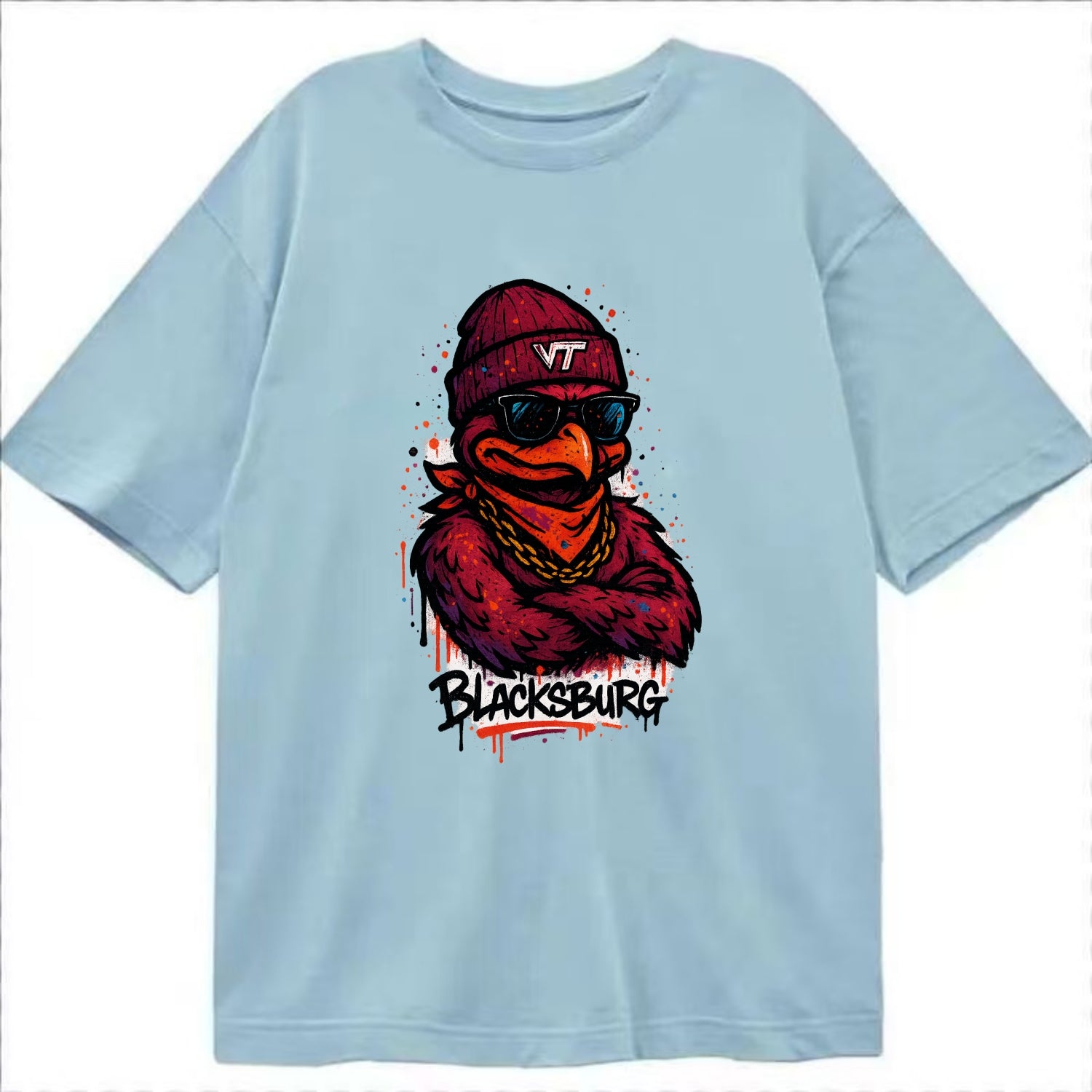 Blacksburg HokieBird wearing Virginia Tech beanie with VT patch - Classic T-shirt - Light Blue