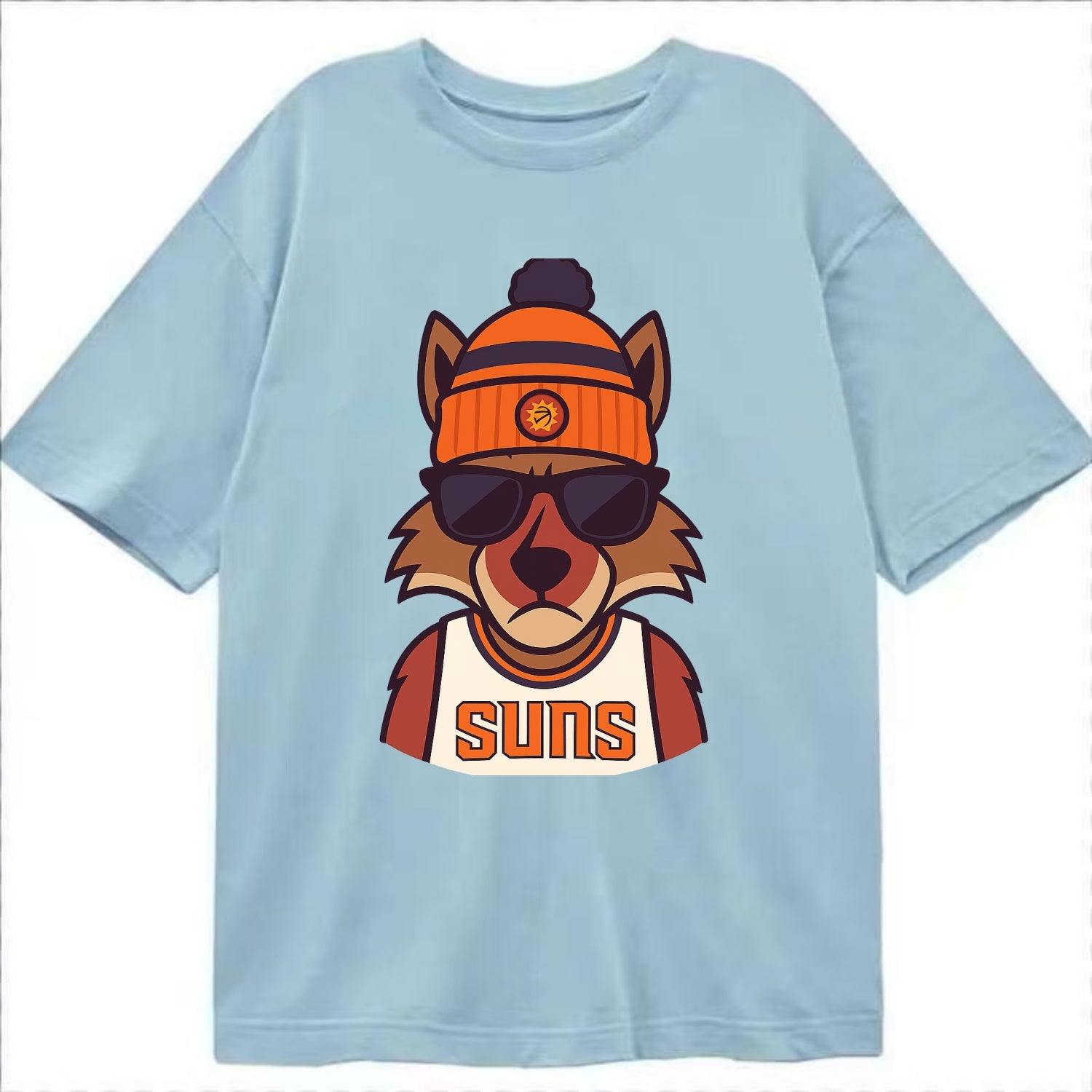 Arizona Coyote wearing Suns beanie with desert sun patch and wayfarer sunglasses - Classic T-shirt - Light Blue