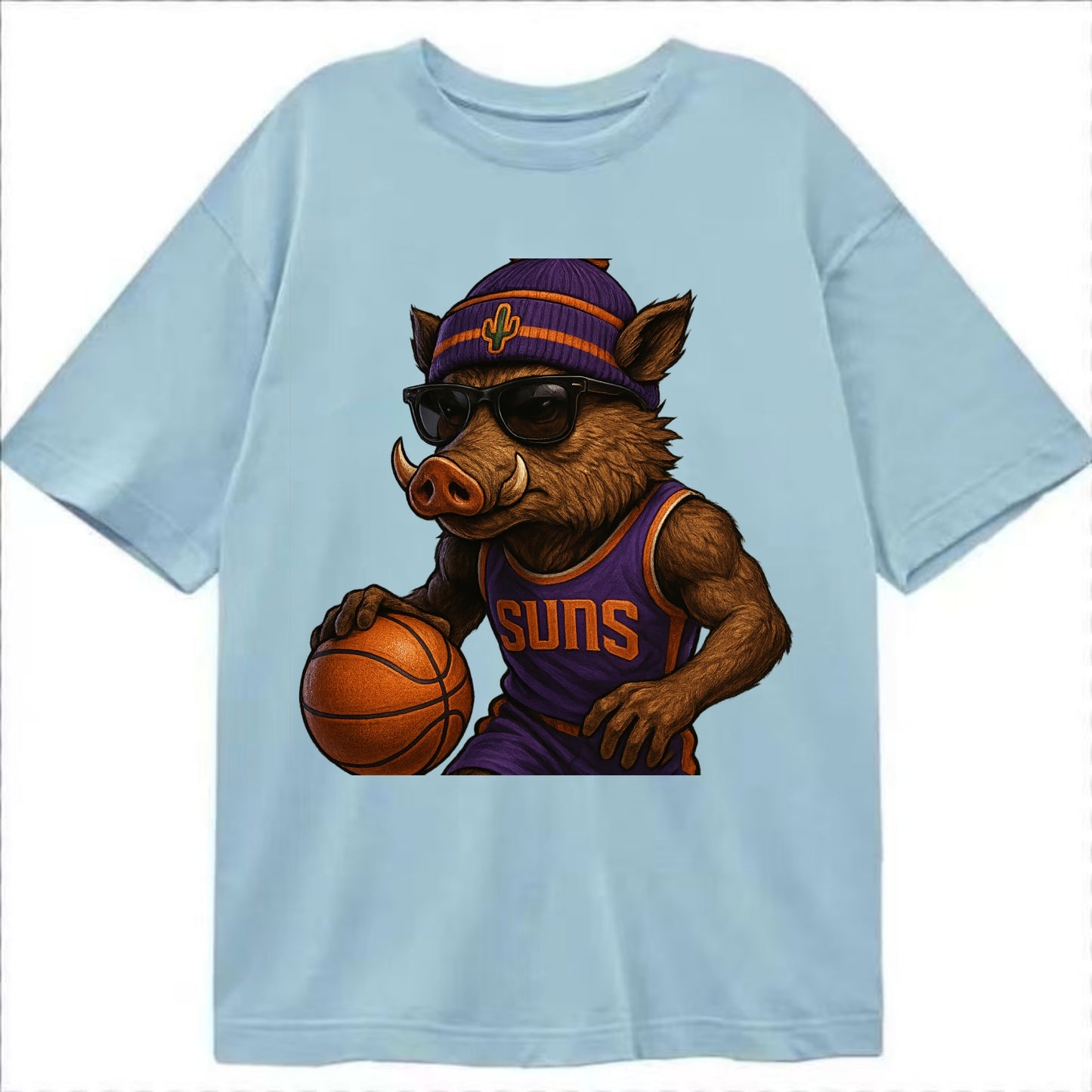 Phoenix Javelina wearing Suns beanie with cactus patch and wayfarer sunglasses - Classic T-shirt - Light Blue
