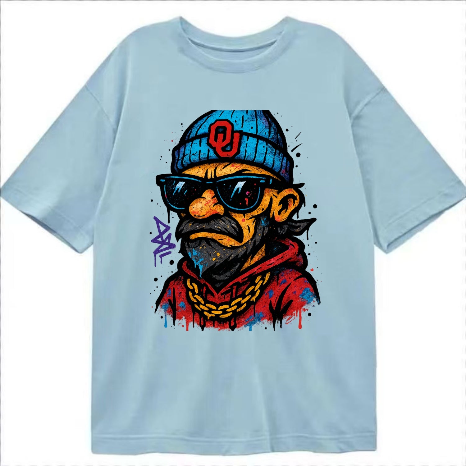 Norman Sooner wearing Oklahoma beanie with OU patch - Classic T-shirt - Light Blue