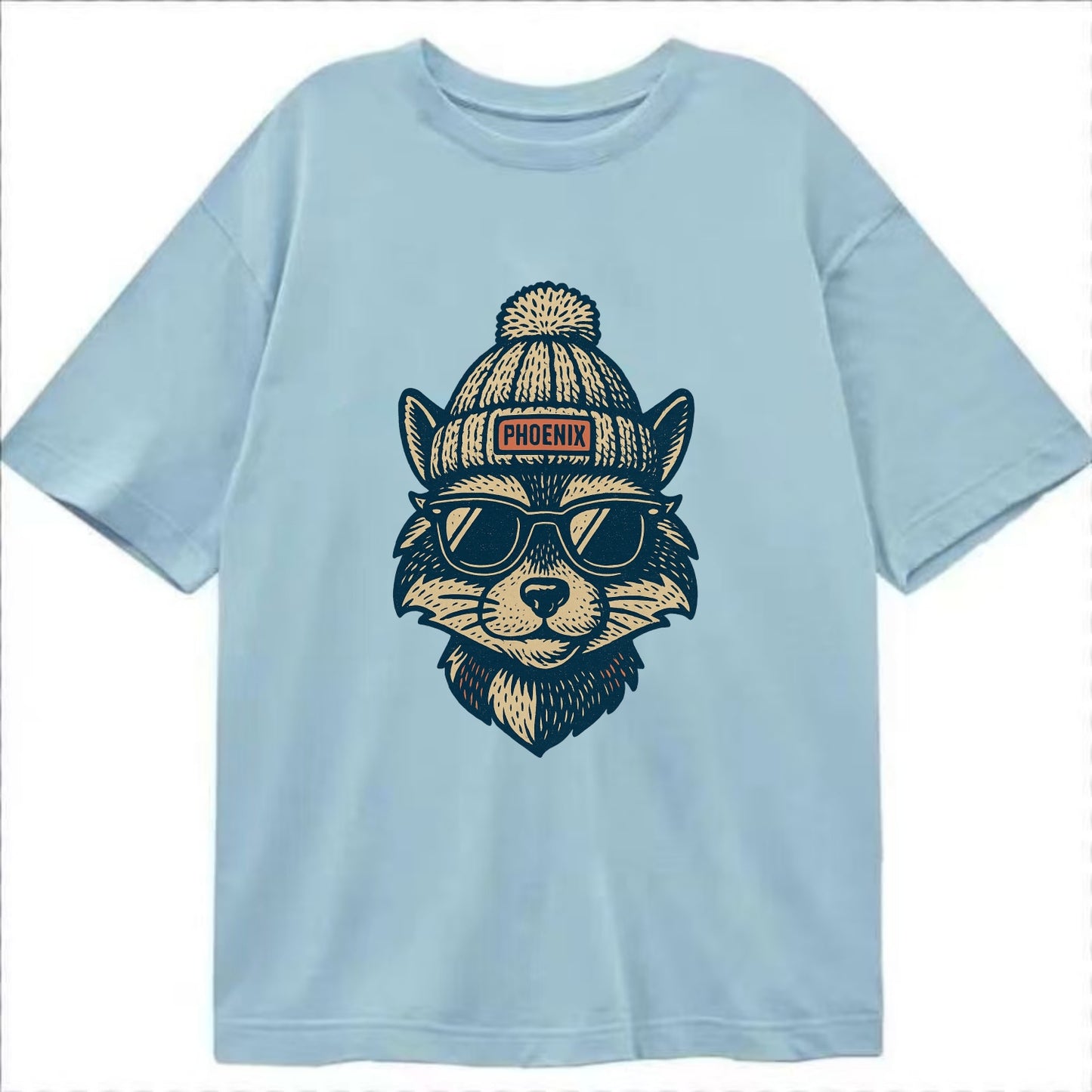 Arizona Ringtail wearing Phoenix beanie with pom pom and wayfarer sunglasses - Classic T-shirt - Light Blue