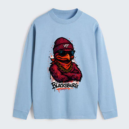 Blacksburg HokieBird wearing Virginia Tech beanie with VT patch - Classic Long Sleeve Shirt - Light Blue
