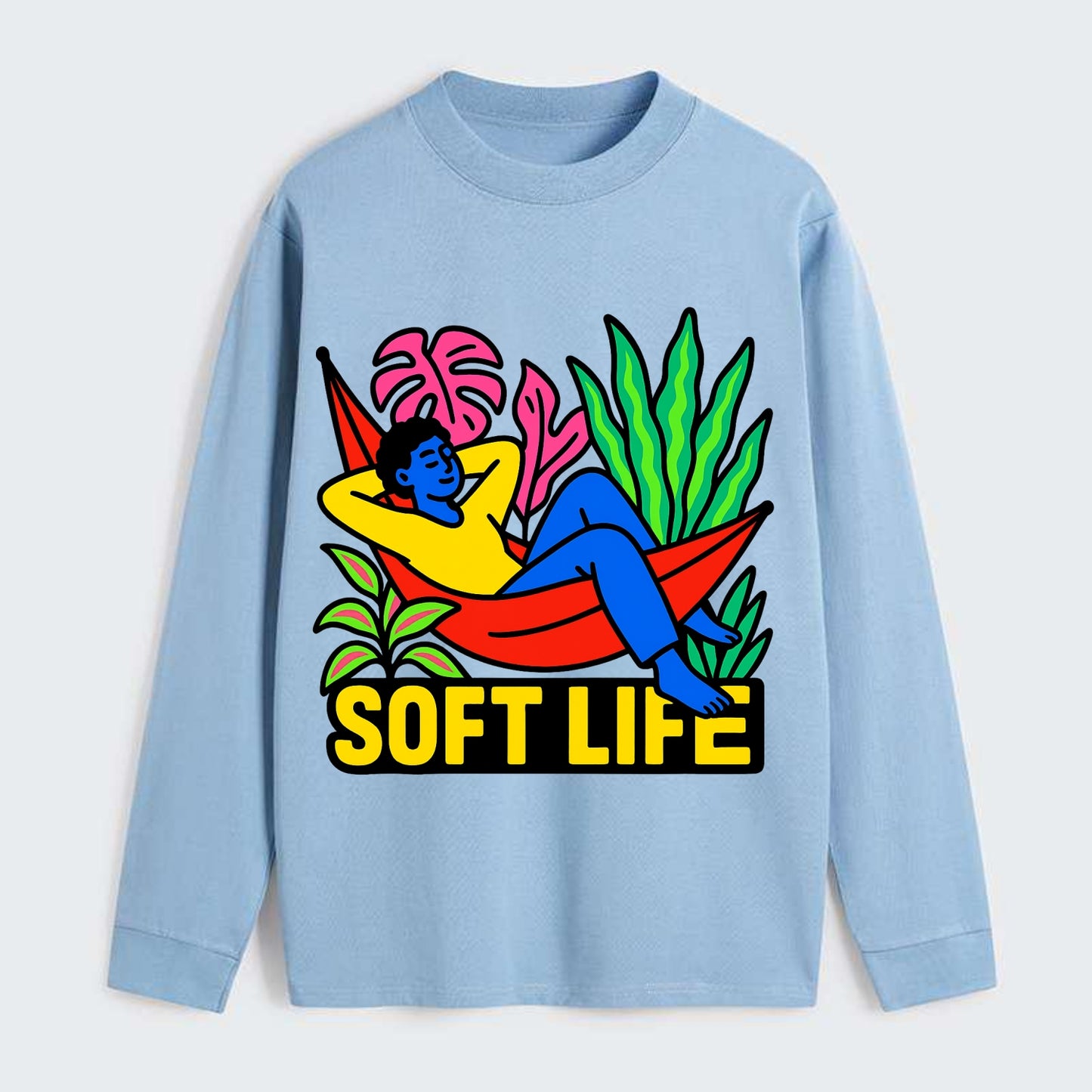 Person relaxing in hammock with plants - "soft life" aesthetic, - Classic Long Sleeve Shirt - Light Blue