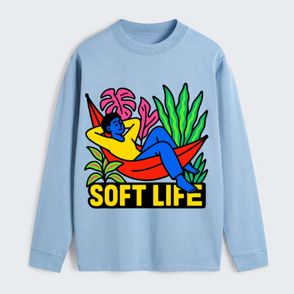 Person relaxing in hammock with plants - "soft life" aesthetic, - Classic Long Sleeve Shirt - Light Blue