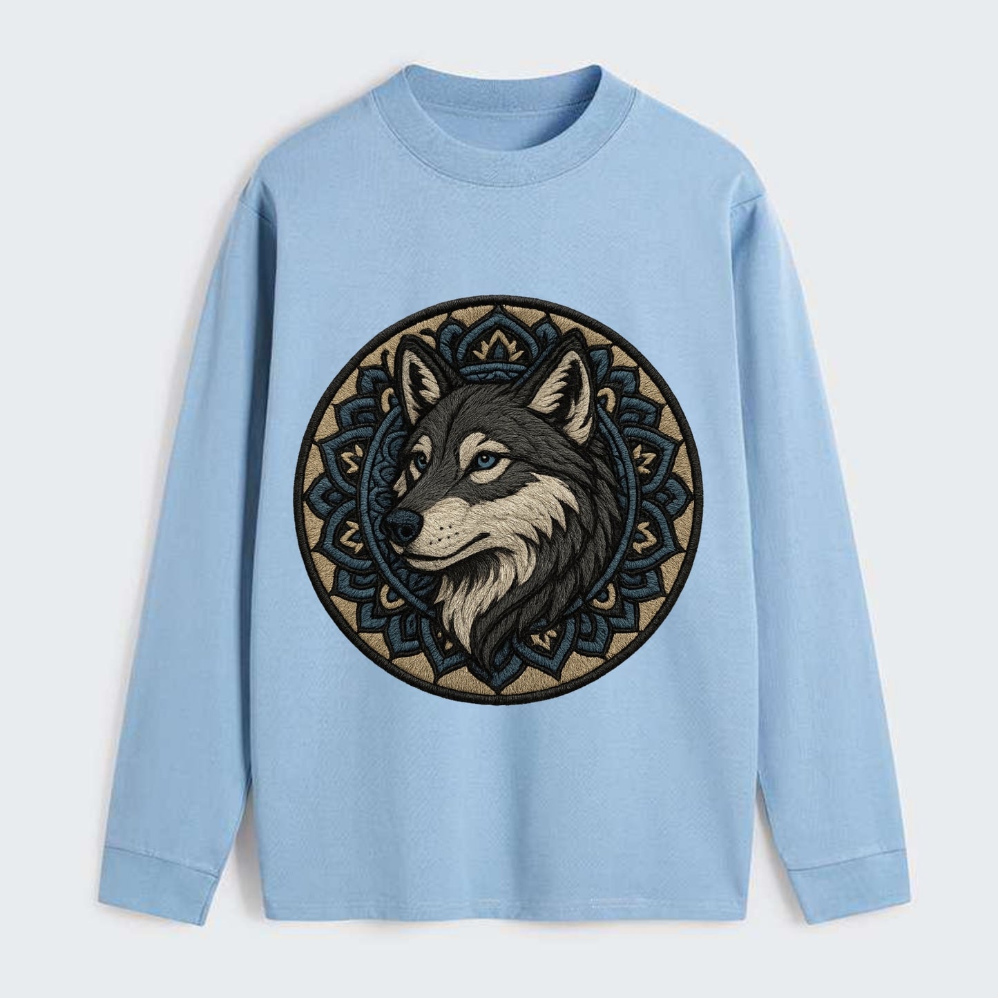 Mandala Wolf Pattern  - Classic Long Sleeve Shirt - Light Blue