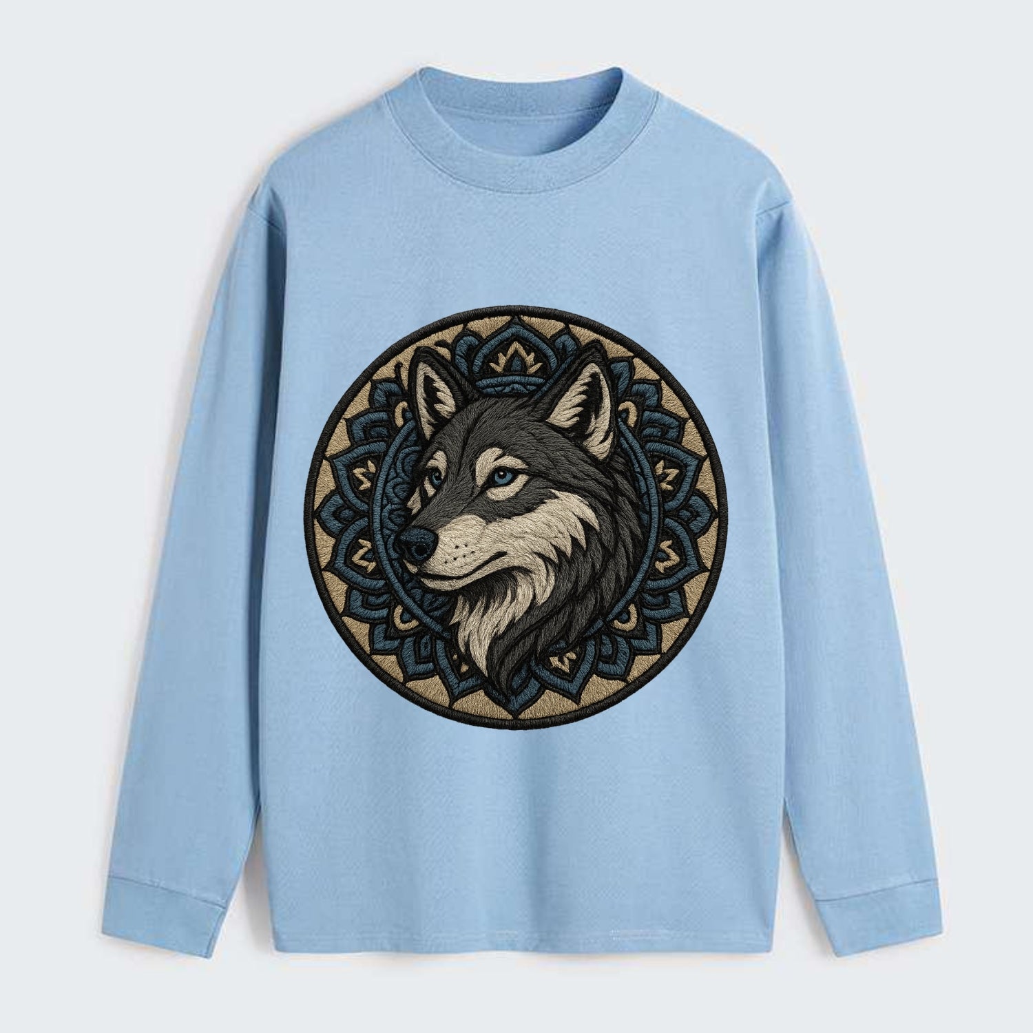 Mandala Wolf Pattern  - Classic Long Sleeve Shirt - Light Blue