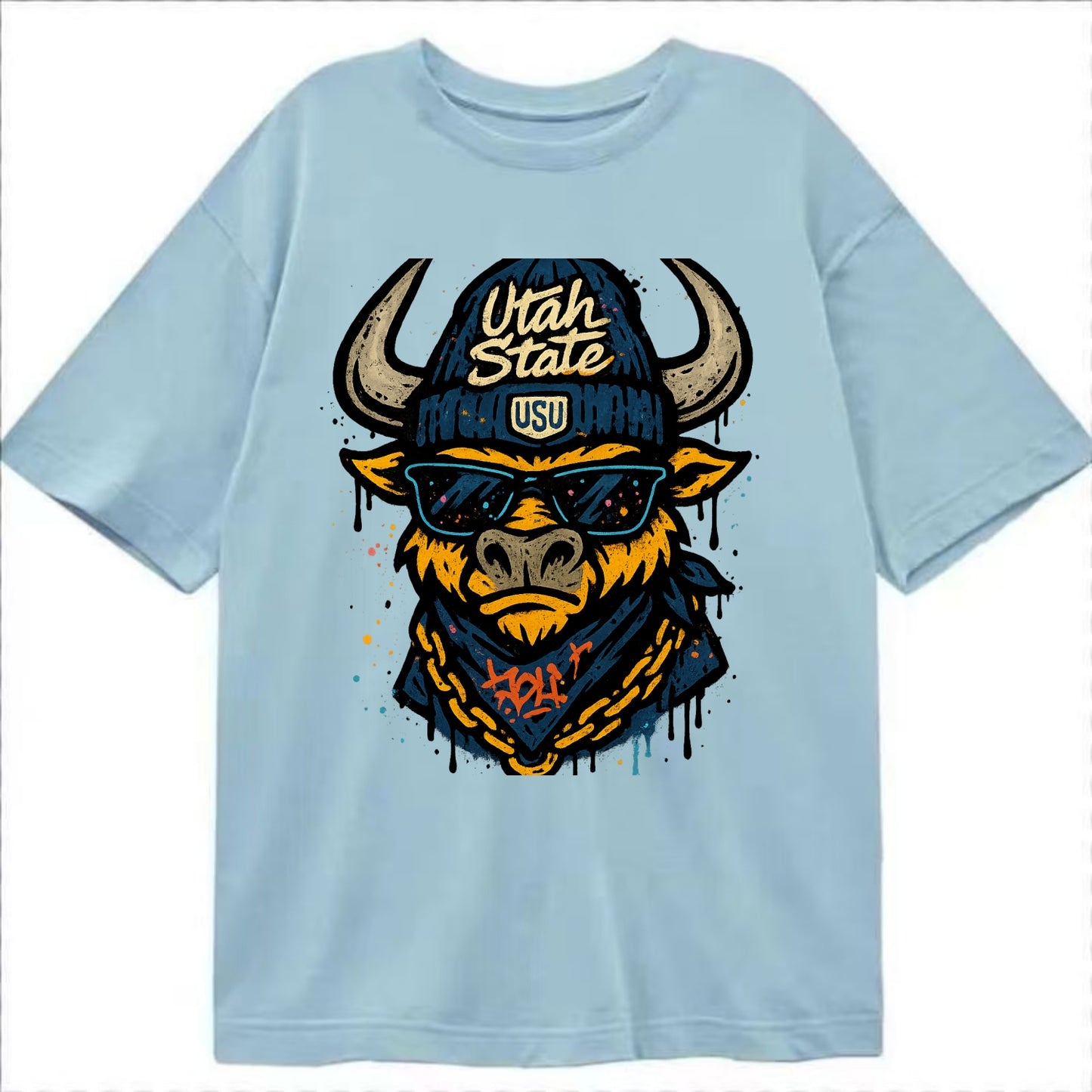 Logan Aggie wearing Utah State beanie with USU patch - Classic T-shirt - Light Blue