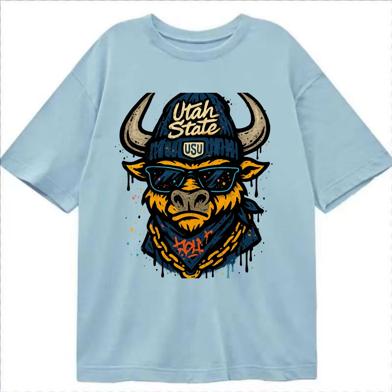 Logan Aggie wearing Utah State beanie with USU patch - Classic T-shirt - Light Blue