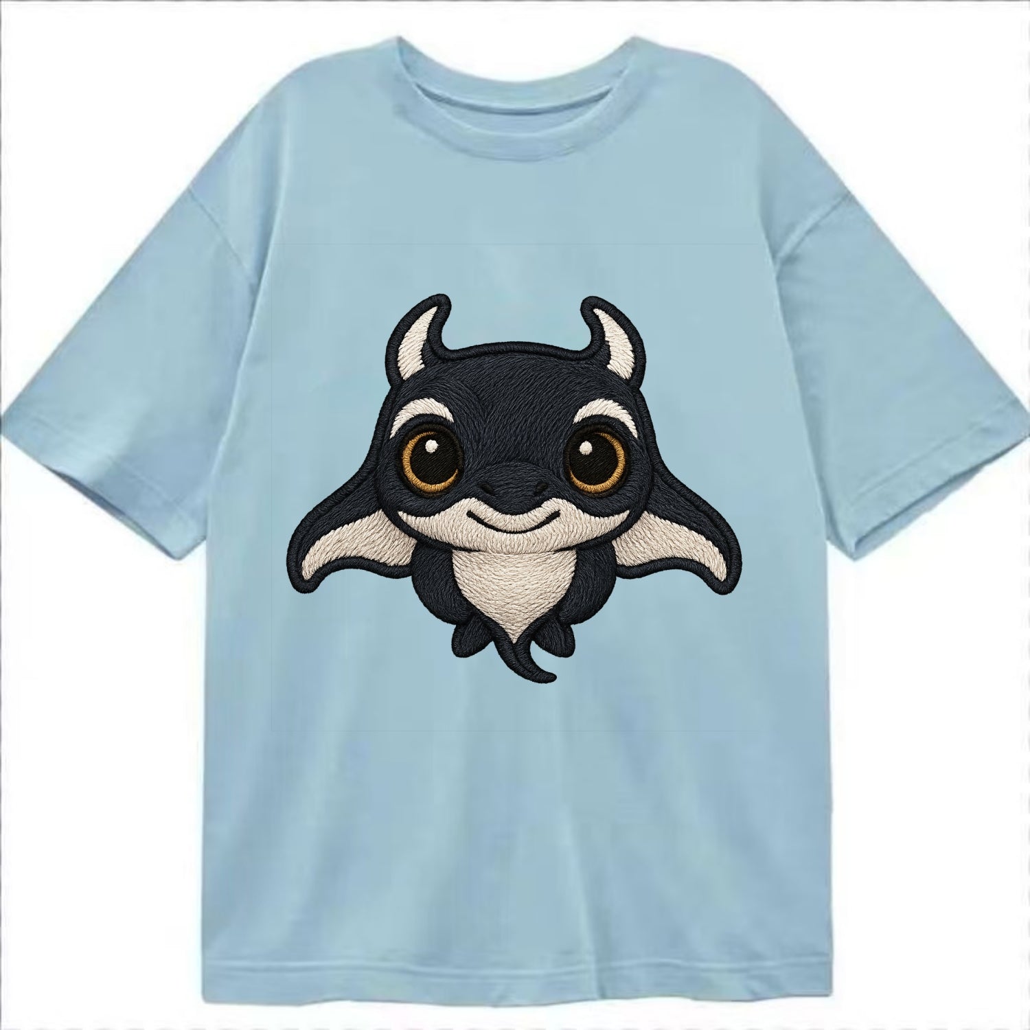 Baby Manta Ray - dark with white markings, cephalic fins, gentle eyes, - Classic T-shirt - Light Blue