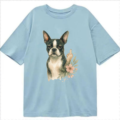 Boston Terrier with tuxedo markings, perky ears, paw up giving sass - Classic T-shirt - Light Blue