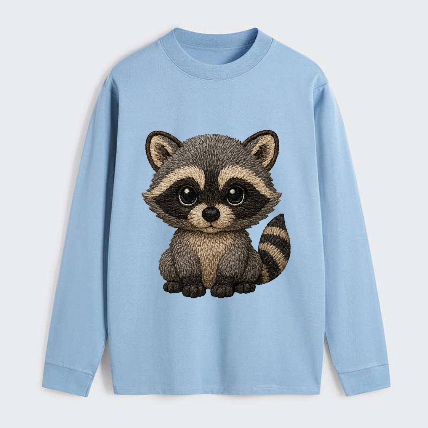 Baby Raccoon - gray fur, black mask, ringed tail, bright curious eyes, - Classic Long Sleeve Shirt - Light Blue