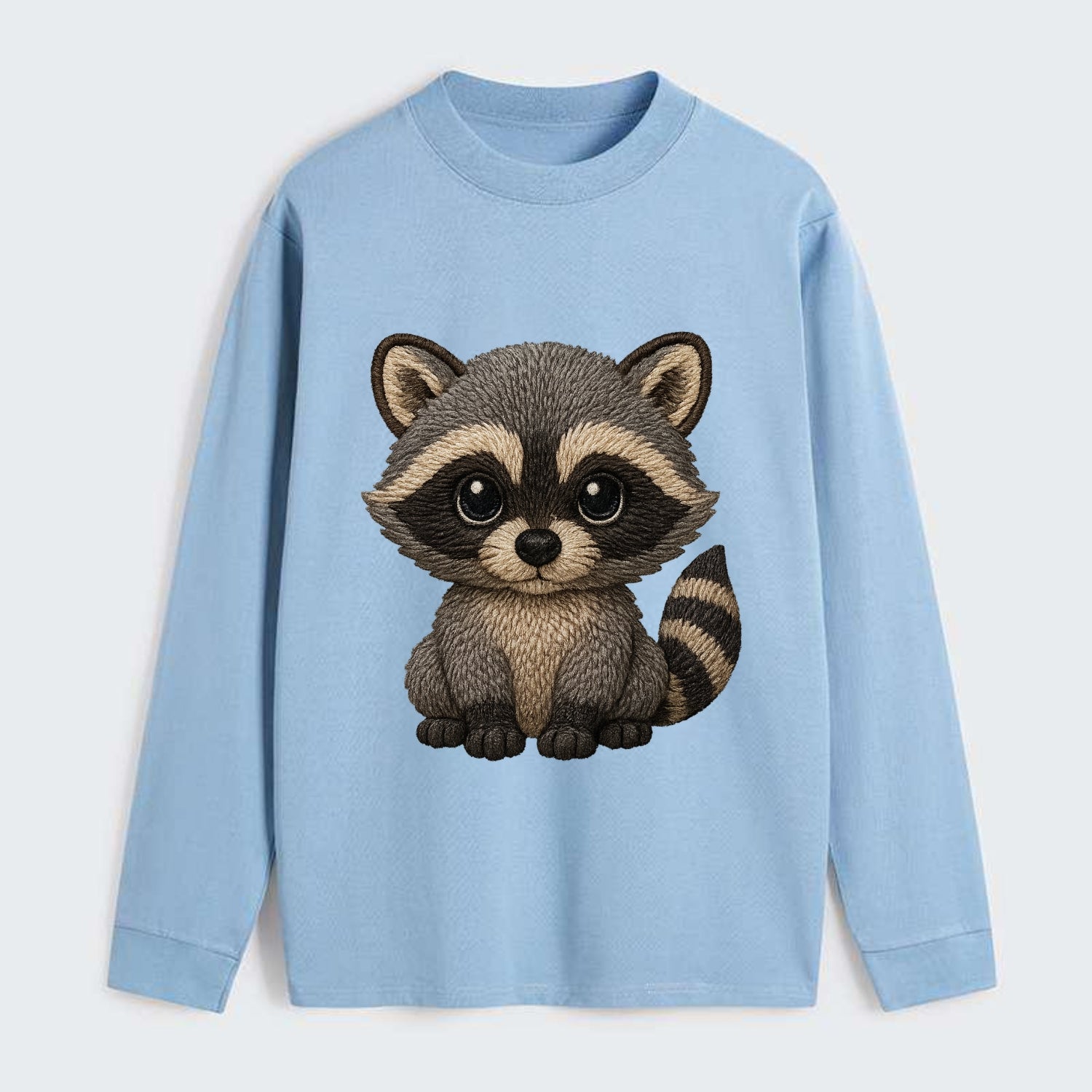Baby Raccoon - gray fur, black mask, ringed tail, bright curious eyes, - Classic Long Sleeve Shirt - Light Blue