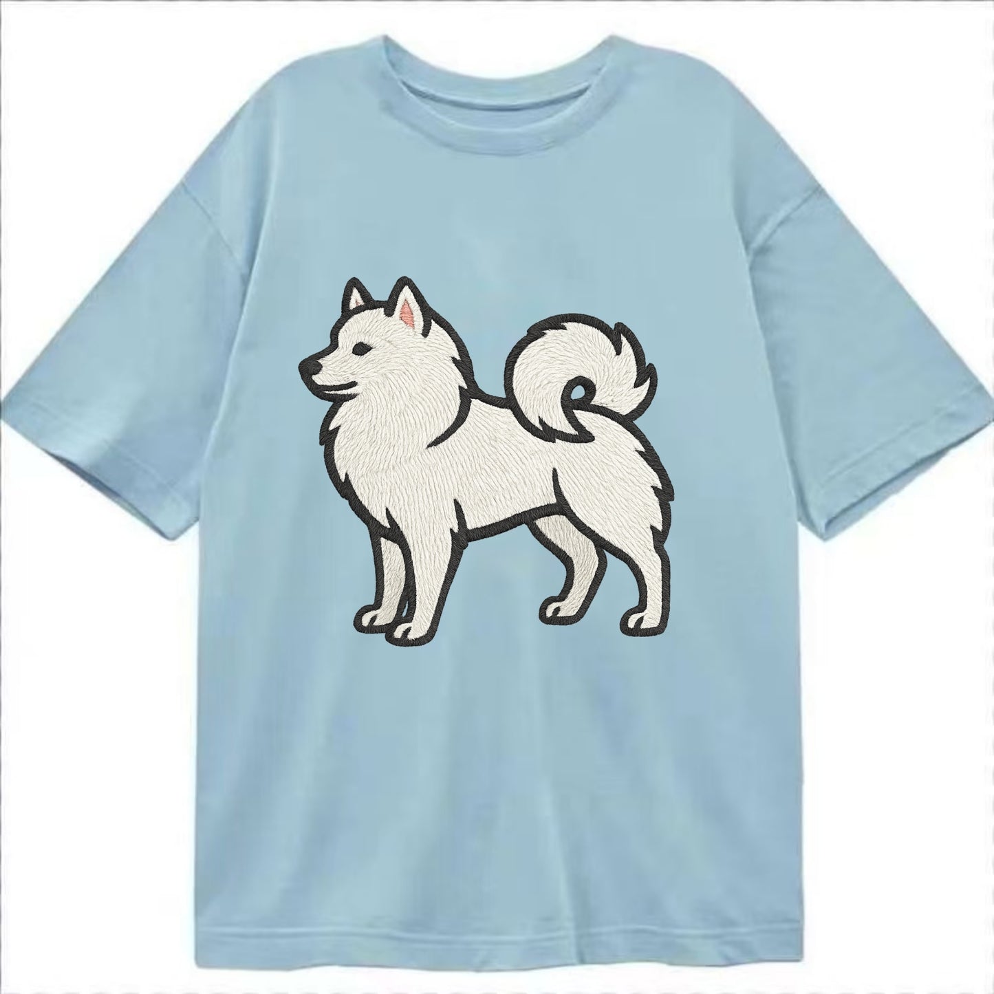 American Eskimo Dog - White spitz embroidered standing design - Classic T-shirt - Light Blue